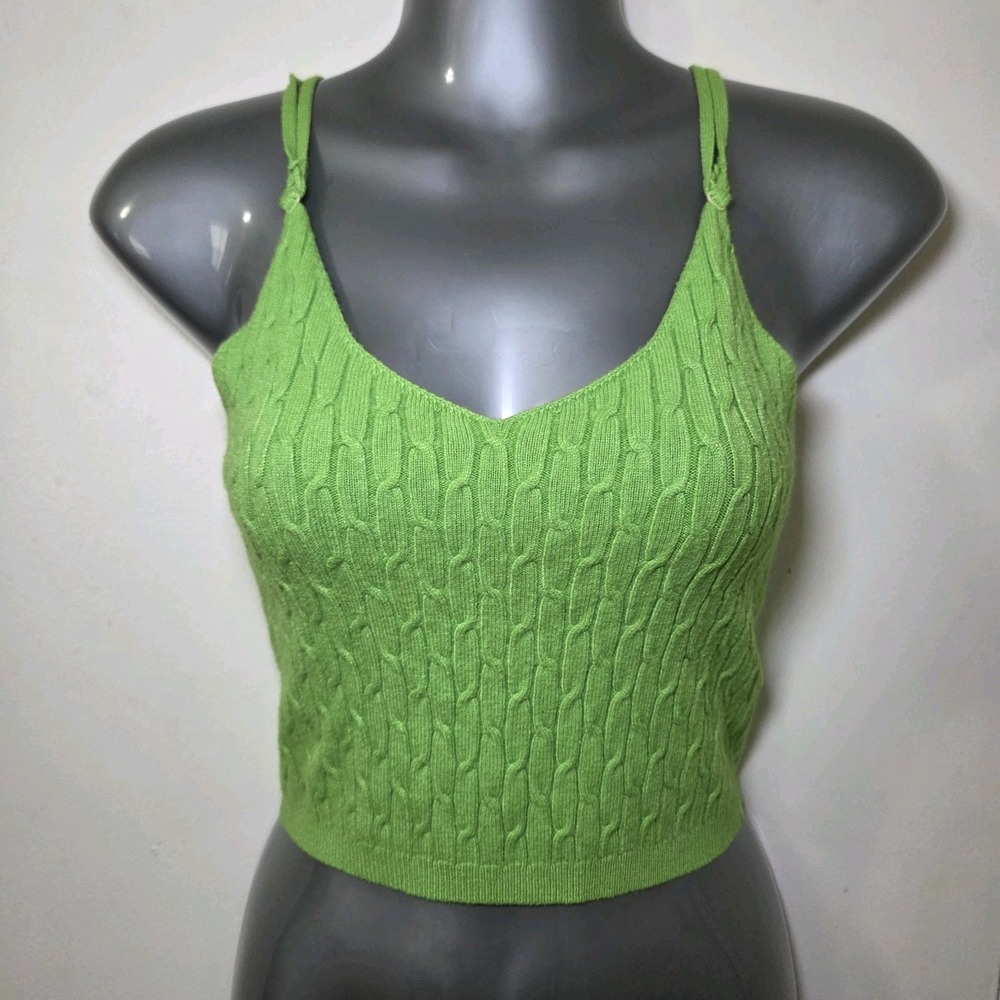 Daisy Lime Green Cable Knit Camisole Womens Small Y2K Crop Tank